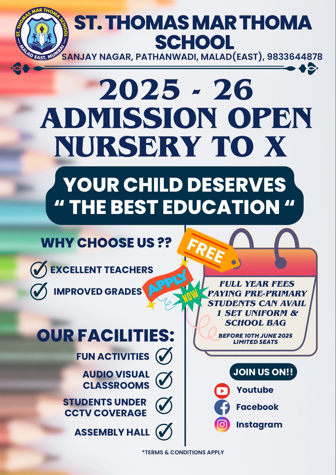 Admission open for Nursery to X